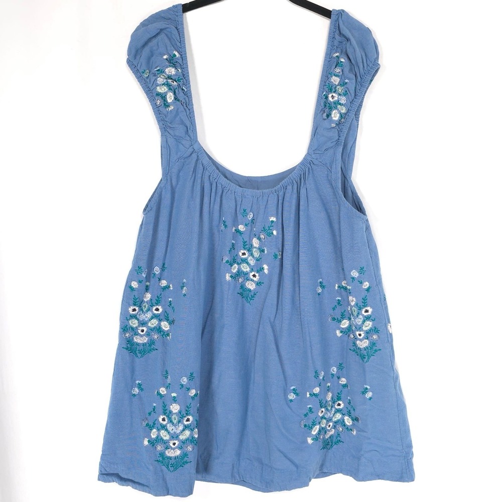 FREE PEOPLE Women's Top Wildflower Mini Dress XL Embroidered LINEN Blend Floral - Picture 7 of 13